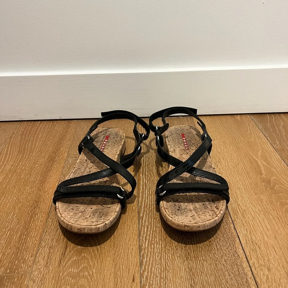 Prada Sport Black Cork Sandals used Velcro - Picture 2 of 8